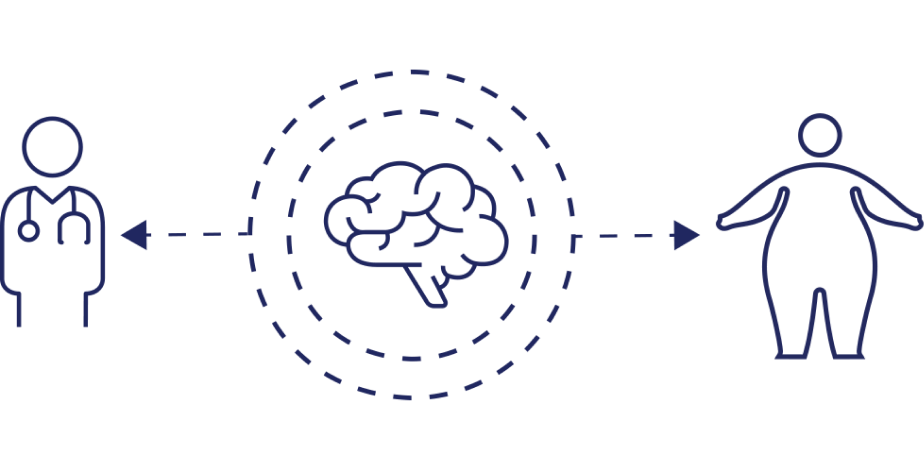 Brain with arrows pointing to a health care professional and a patient