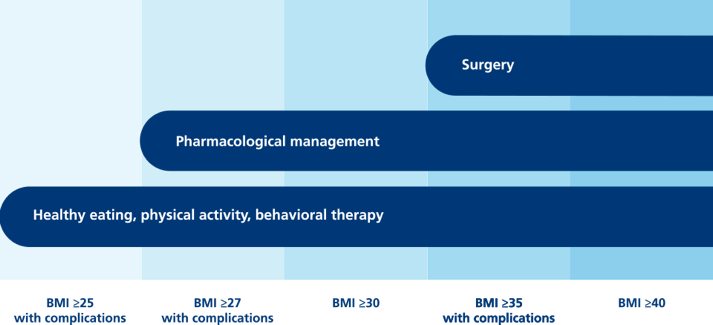 Different obesity treatments are suggested for different BMI levels