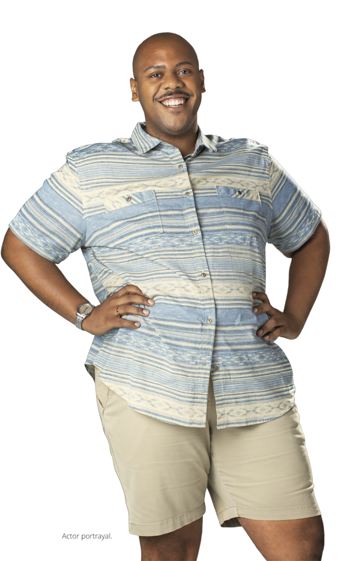 Man smiling with hands on hips (actor portrayal)