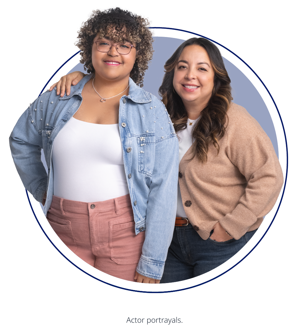 Adolescent with obesity and caregiver standing side-by-side