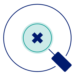 Magnifying glass with X symbol icon 